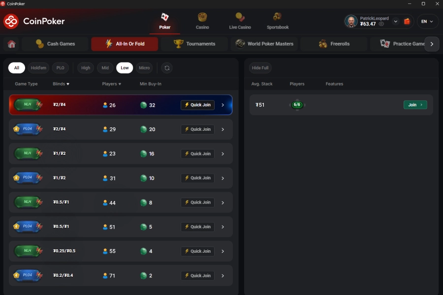 CoinPoker Windows 桌面客户端界面